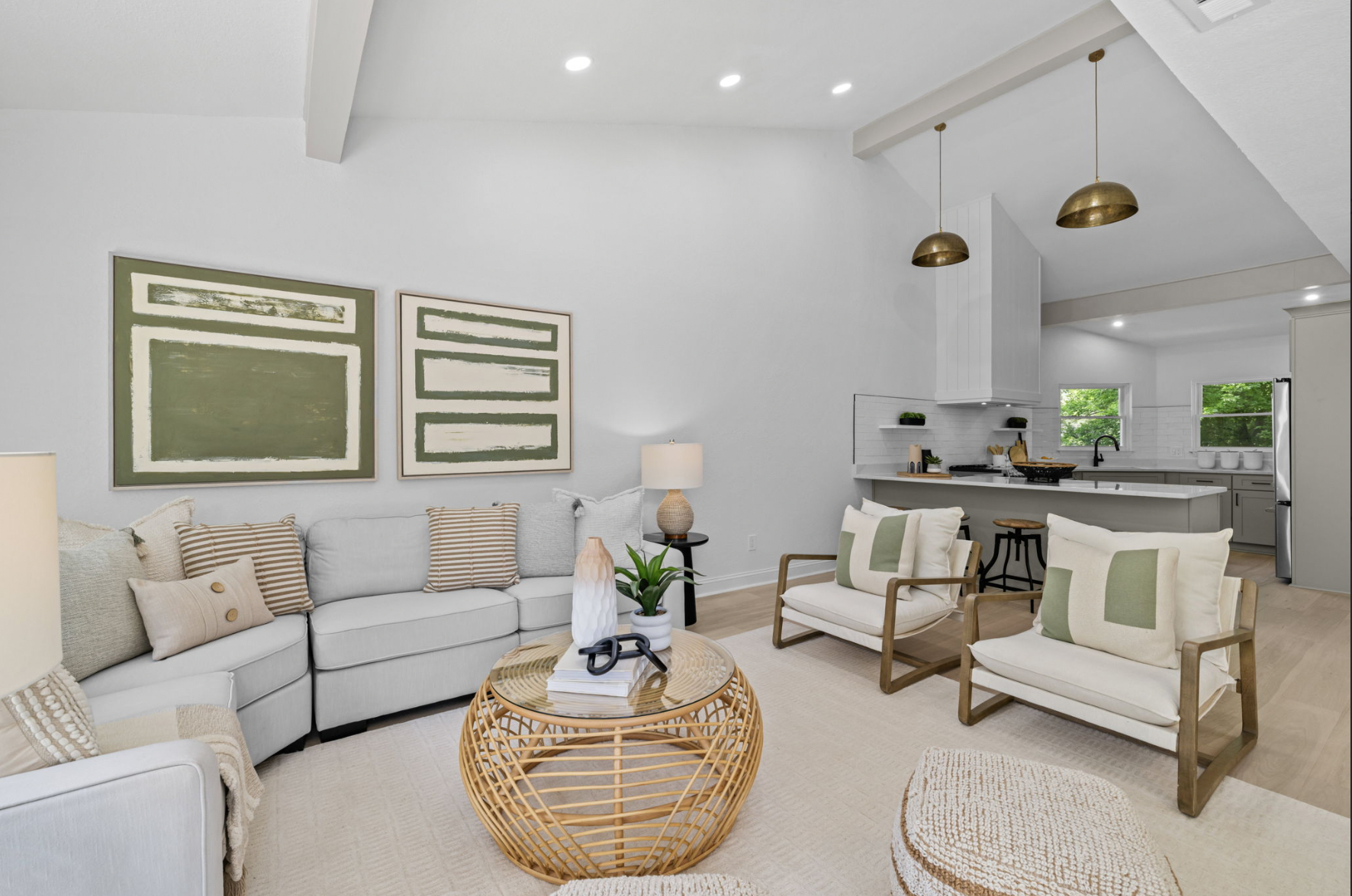 Living room with green accents